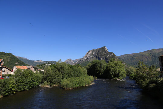 Landscape at Ariege River in Tarascon-sur-Ariege, France