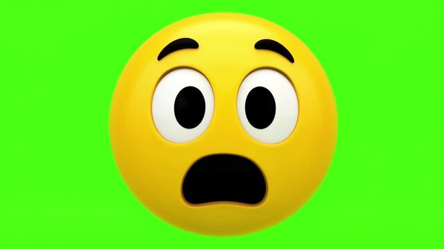 3D Shocked Emoji with Surprised Expression and Open Mouth Isolated on Green Screen