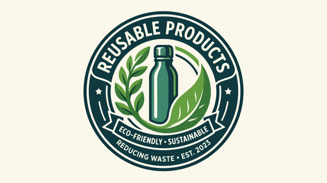 Eco Friendly Reusable Products Sustainable Badge Logo Design.