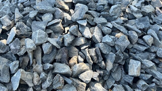 Close Up of Crushed Stone Gravel Pile for Road Construction