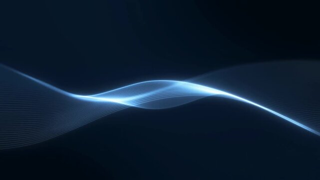 Slow motion static shot of glowing waveform lines oscillating and pulsing across dark digital background in studio loop