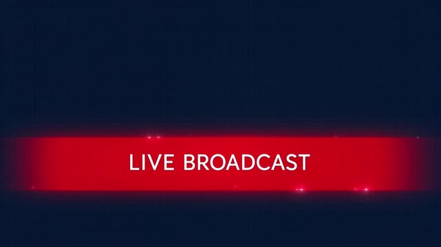 Live Broadcast text on a glowing red lower third bar over a dark blue background