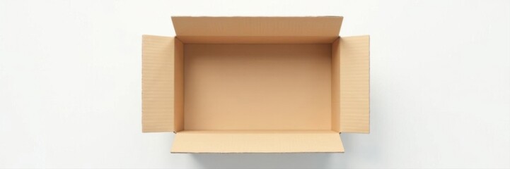 Fototapeta premium Empty cardboard box, top view, white background, design, white background, image