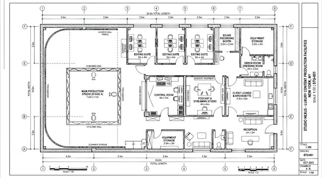 Architectural floor plan drawing of a modern office space layout