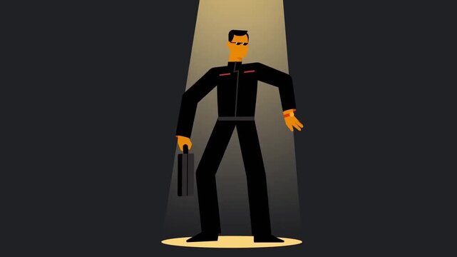 Tactical Special Agent Standing under Spotlight holding Security Briefcase Animation