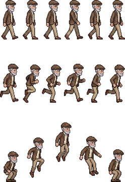 Old Man Character Sprite Sheet Walk Run Jump Animation - Pixel Art Game Asset RPG Elderly NPC Character