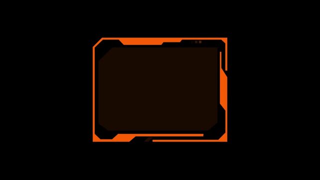 HUD overlay border box features orange tech lines. HUD overlay border animation templates cockpit instrument navigation telemetry panels. HUD overlay border design loop.