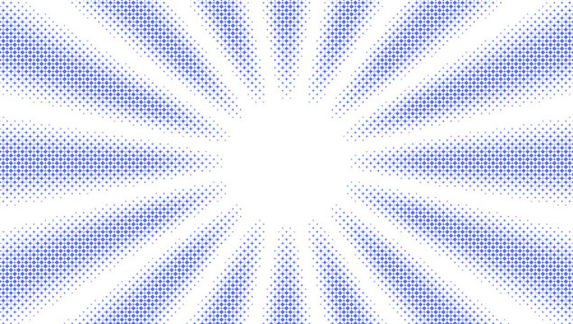 Deep blue halftone sunburst pattern featuring radial rays and detailed geometric dot texture for moody graphic design backgrounds