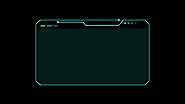 Futuristic display frame panel box glows with teal neon. Futuristic display frame animation templates digital device touchscreen layouts. Futuristic display layout loop.