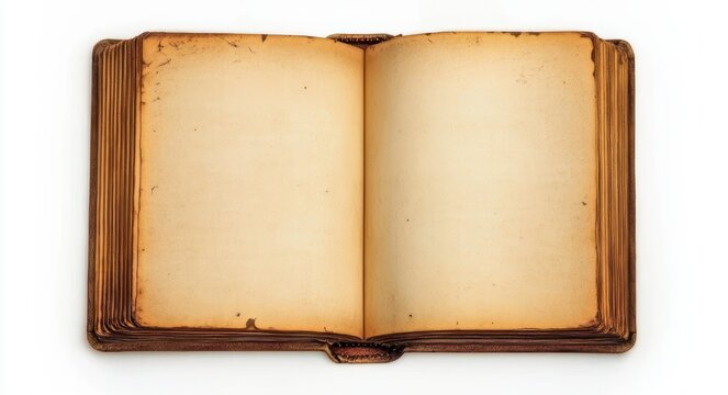 open antique leather-bound book with blank aged pages, nostalgic and evocative