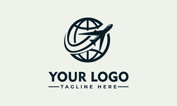 Aviation and global travel transportation airplane globe vector logo illustration