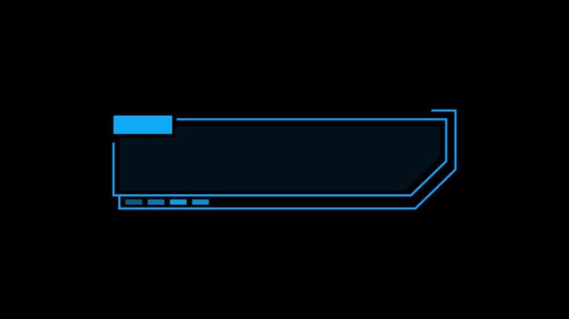 Futuristic callout box panel features blue progress indicators. Futuristic callout box animation overlays computer system diagnostics. Futuristic callout box loop.