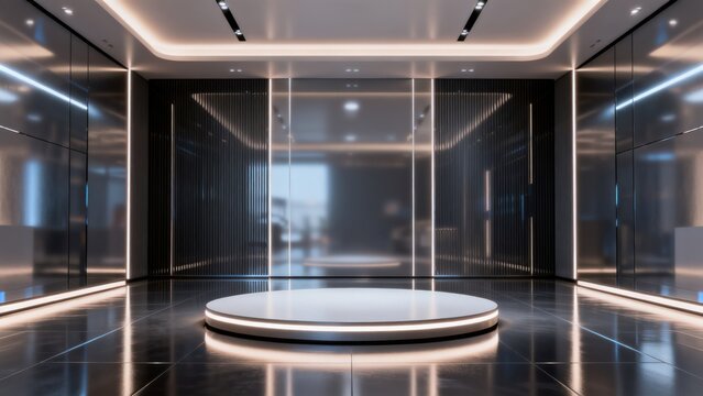 Modern minimalist room with central platform