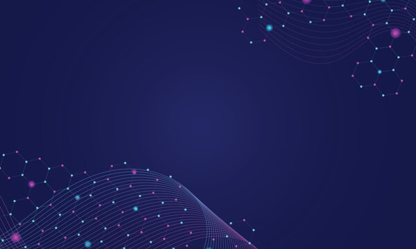 Abstract Biotech and Digital medical Healthcare Backdrop. Hexagonal pattern with Glowing Pink and Blue Neural Network Nodes with Elegant Wave Lines technology background
