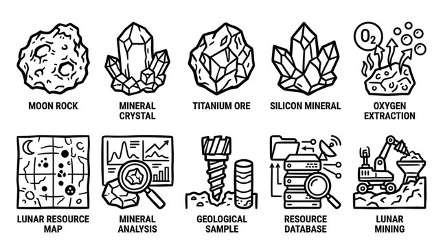 Minerals and Geological Research Outline Icon Collection