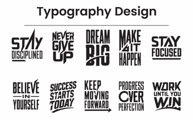 Fototapeta premium Modern Bold Geometric Motivational Typography Quote Set Gym Fitness and Streetwear Vector Apparel Design Bundle