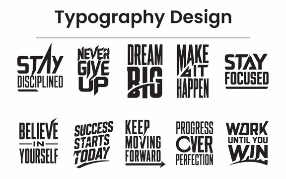 Modern Bold Geometric Motivational Typography Quote Set Gym Fitness and Streetwear Vector Apparel Design Bundle