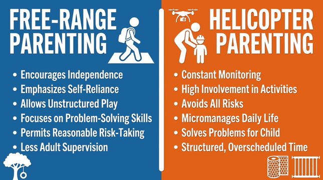 Free-Range Versus Helicopter Parenting Styles Comparison Infographic