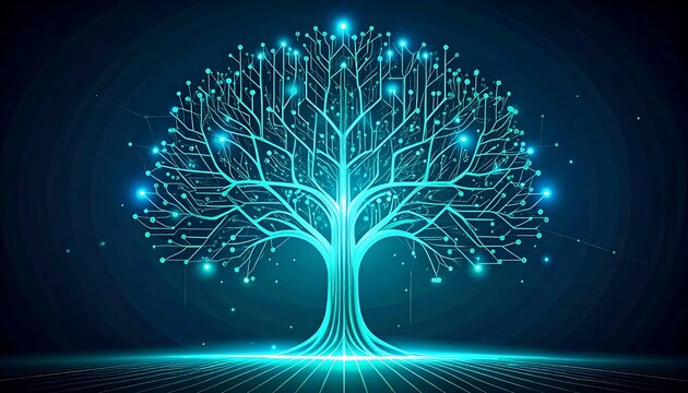 Digital brain network visualization with glowing nodes.