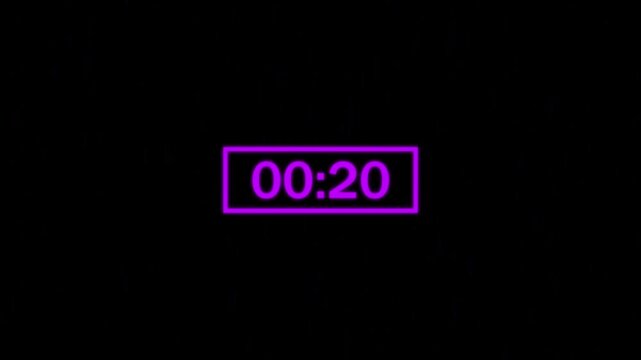 Premium Futuristic Neon Digital Countdown Timer Animation from 25 to 0 with Glowing Frame on Black Background for Video Intro, Broadcast, Event Opening and Motion Graphics
