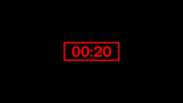Premium Futuristic Neon Digital Countdown Timer Animation from 25 to 0 with Glowing Red Frame on Black Background for Video Intro, Broadcast, Event Opening and Motion Graphics