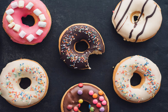 Colorful doughnuts with different icings