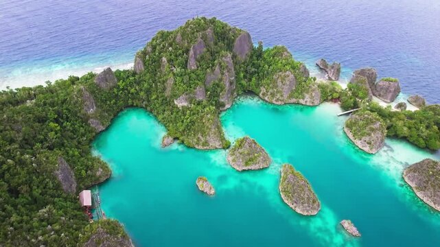 Aerial Drone View of Raja Ampat Islands with Turquoise Waters