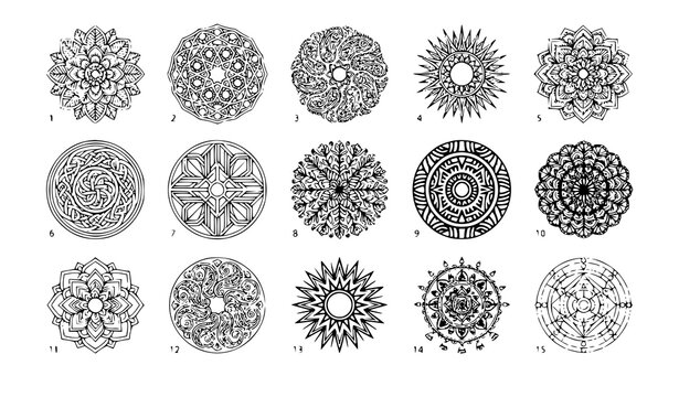 Luxury Mandala Line Art Vector Set with Floral Ornamental Circular Outline Patterns