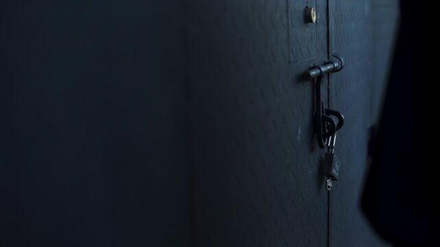 Hand Replacing Padlock on Metal Gate Door

