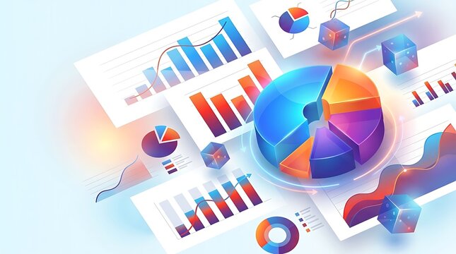 Data analysis visualization isometric charts and graphs for business reports and financial presentations