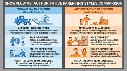Snowplow Versus Authoritative Parenting Styles Comparison Infographic © Bima