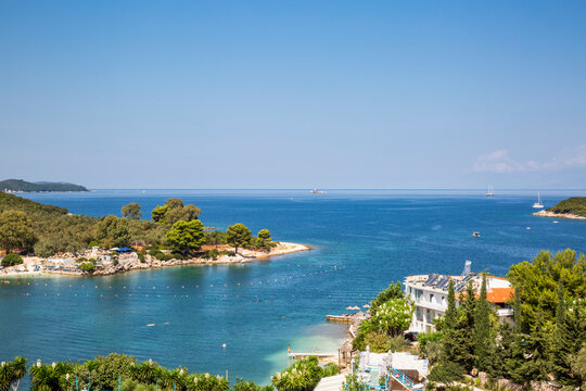 Albania, Vlore County, Ksamil, Clear sky over Albanian Riviera in summer