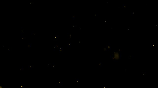 Slow Floating Tiny Golden Dust Particles Animation, Subtle Soft Gold Specks Drifting on Black Background Abstract Overlay