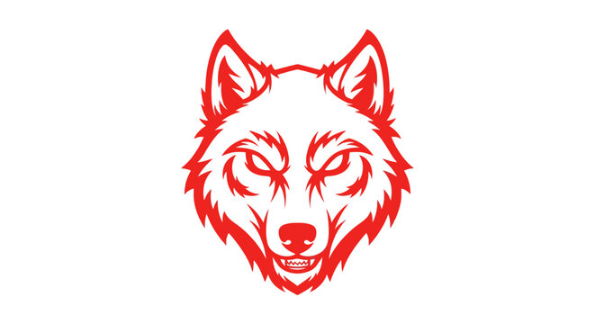 Red wolf head line art illustration logo.