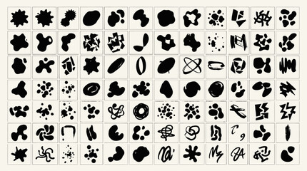 Fototapeta premium Seamless black and white vector icon set with cartoon animals, cats and dogs, paw prints, hearts and flowers, decorative pattern illustration for wallpaper, logo and print design