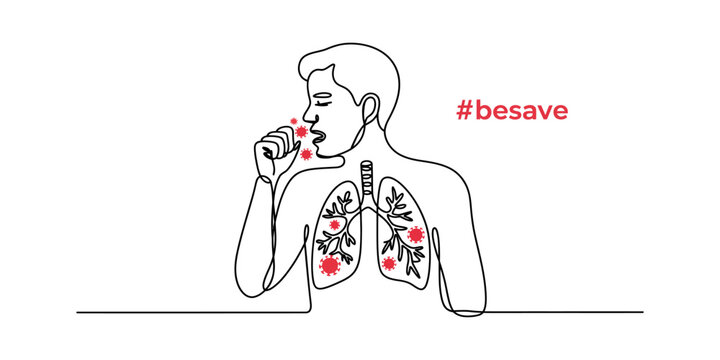 Continuous line drawing Man coughing with sick lungs illustration
