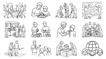 Obraz premium Diverse Community Service Activities Collage: Volunteering, Education, Environment, Charity