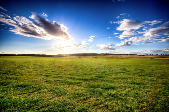 UK, Scotland, East Lothian, field at sunset