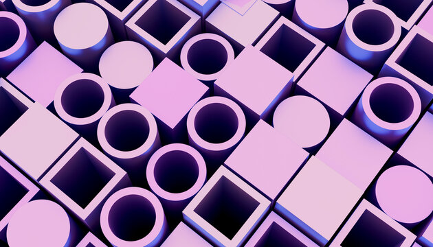 Abstract pattern of 3d geometric shapes from directly above