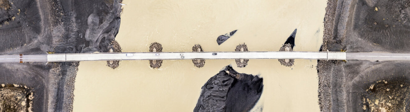Aerial view of G�gjukv�sl Bridge over a river in Iceland