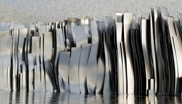 Abstract modern metallic vertical structure with shiny reflection