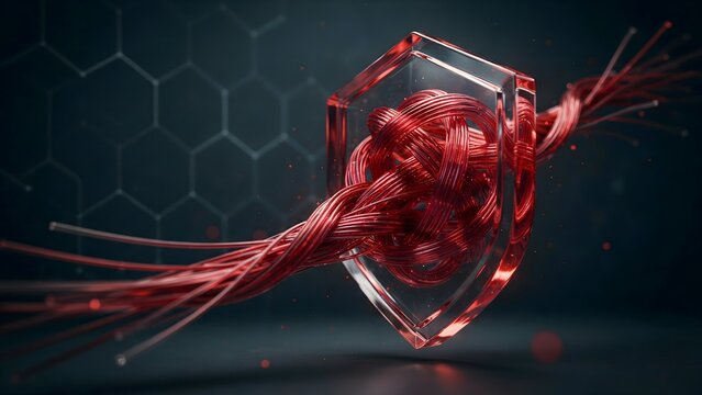 Digital protection cybersecurity defense shield 3D render &ndash; Suitable for information security and network firewalls.
