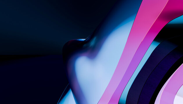 Abstract futuristic 3d rendering with blue and pink curved gradient