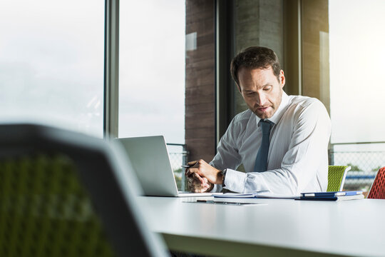 Portrait of businessman at his desk in the office