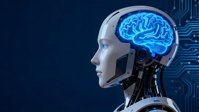 Robot head with visible brain