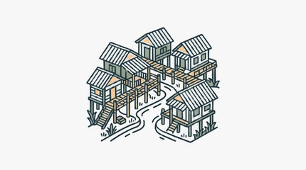 Black and white line drawing of a Victorian style house. © Akkun