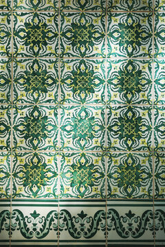 Traditional green artisanal Portuguese ceramic tile pattern