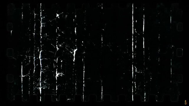 Vintage motion graphic film effect overlay with scratches on black background for cinematic video production and authentic retro film texture editing and compositing