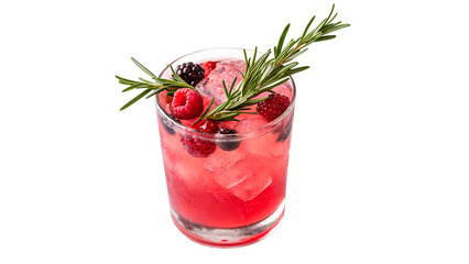 Refreshing red berry cocktail drink with mint and rosemary isolated on transparent background © Hanna