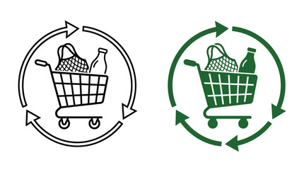 Zero waste shopping cart with organic vegetables and reusable mesh bags for sustainable lifestyle © Naja